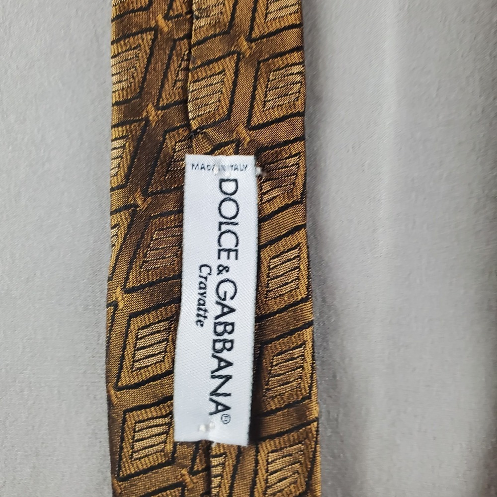 Dolce Gabbana Ties Mens 60 3.75 Gold Geometric Silk Designer Italy Luxury - Picture 6 of 13